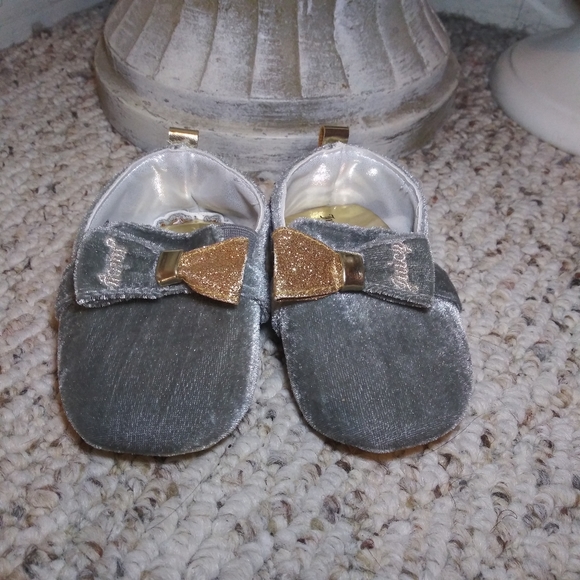 Juicy Couture Other - 3/$18 Juicy Couture Gray & Gold Velvet Crib Shoes